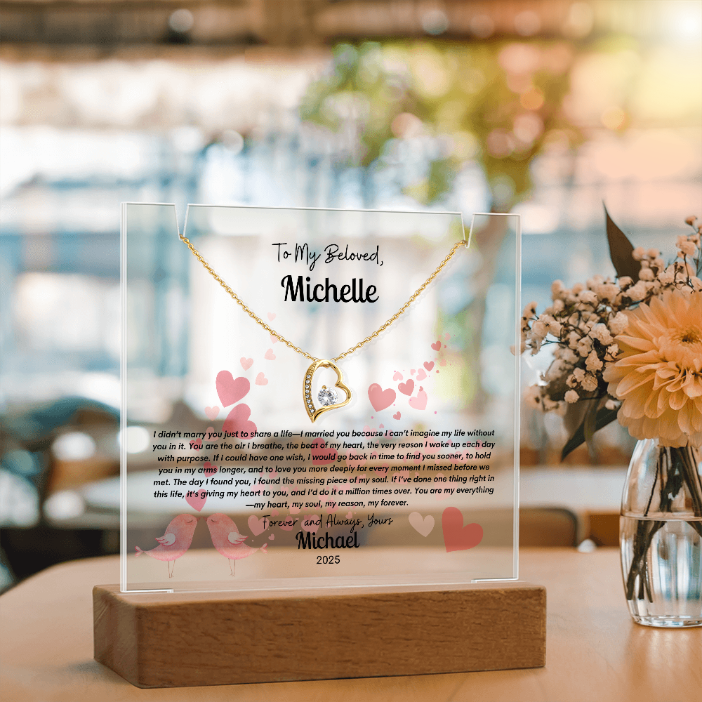 Personalized Square Acrylic and Forever Love Necklace Gift Bundle