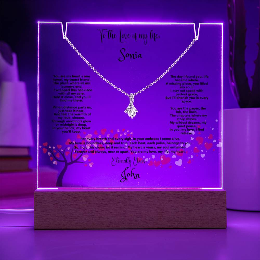 Alluring Beauty Necklace with  Customize Keepsake Acrylic Plaque, Gift for Wife, Gift For Soulmate