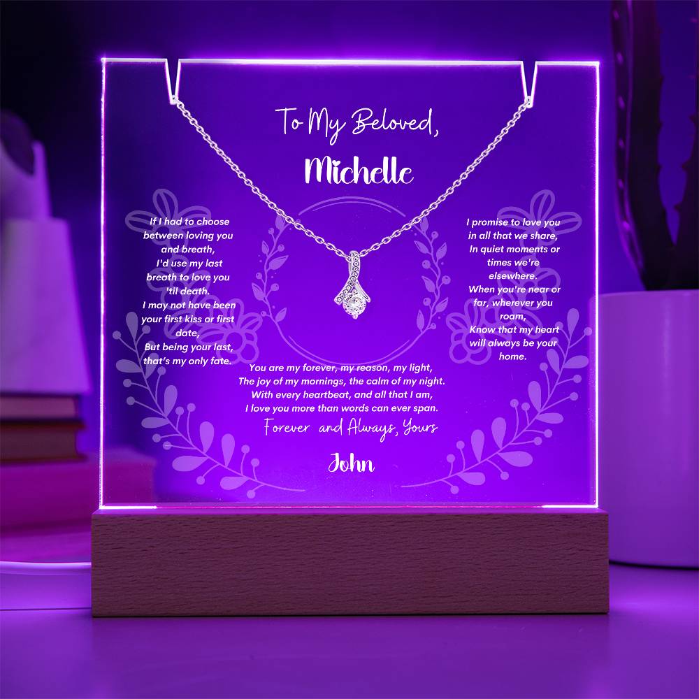 Alluring Beauty Necklace with Keepsake Acrylic Plaque - Personalized Gift For Soulmate, For Wife, Anniversary, Birthday, Christmas.