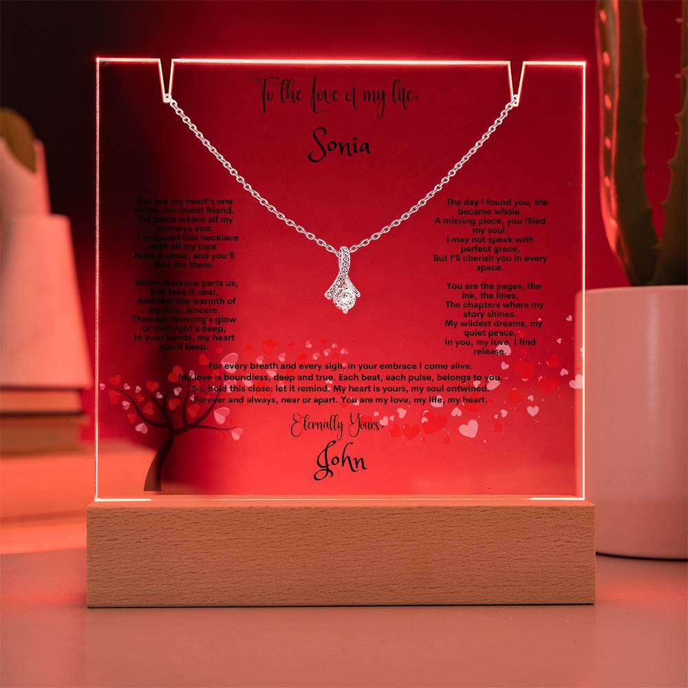 Alluring Beauty Necklace with  Customize Keepsake Acrylic Plaque, Gift for Wife, Gift For Soulmate