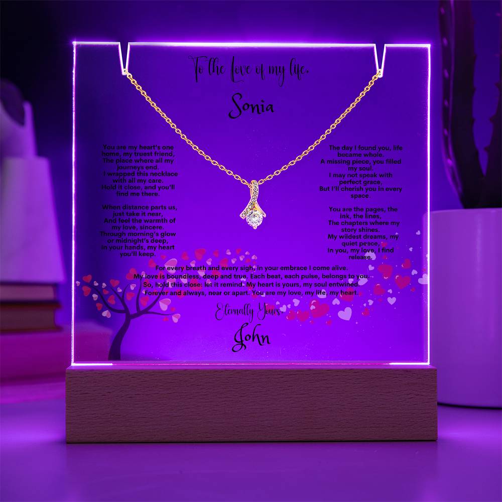 Alluring Beauty Necklace with  Customize Keepsake Acrylic Plaque, Gift for Wife, Gift For Soulmate