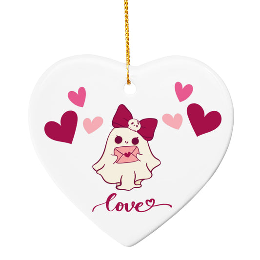 Sweet Ghost Love - Heart-Shaped Ceramic Ornament