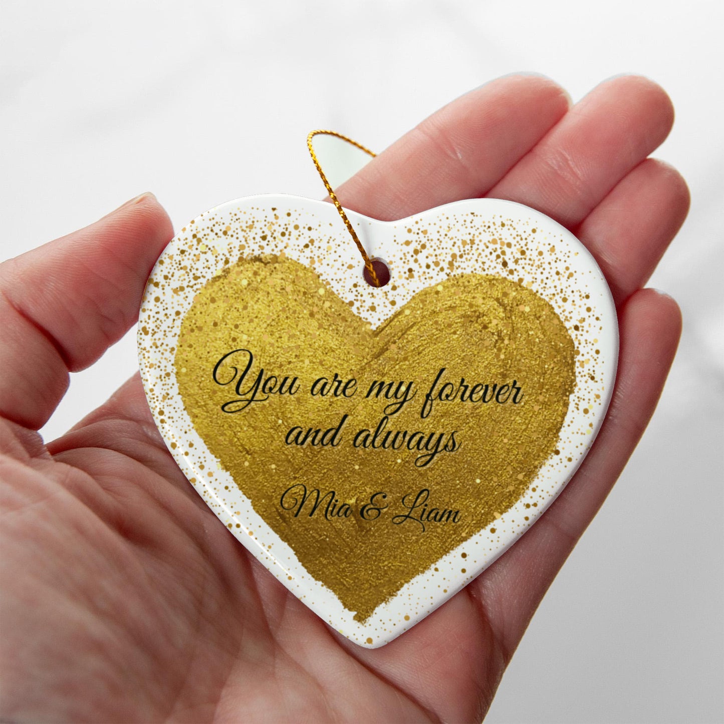 Personalized Valentine’s Day Ornament – Gold Heart Keepsake with Custom Names