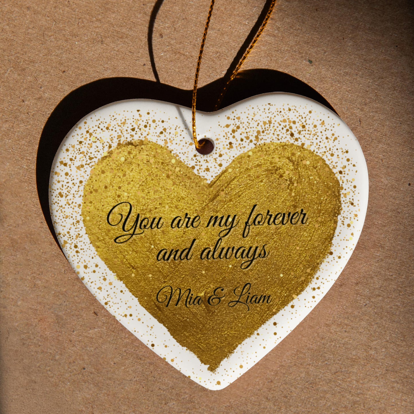 Personalized Valentine’s Day Ornament – Gold Heart Keepsake with Custom Names