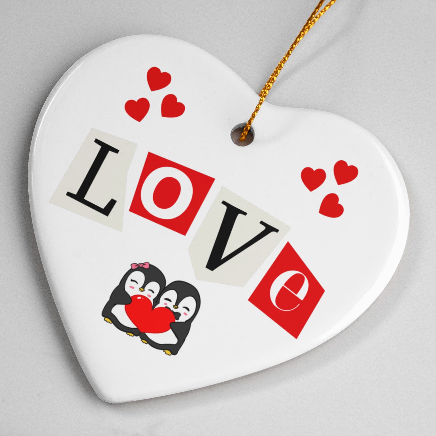 Penguin Love - Ceramic Heart Ornament