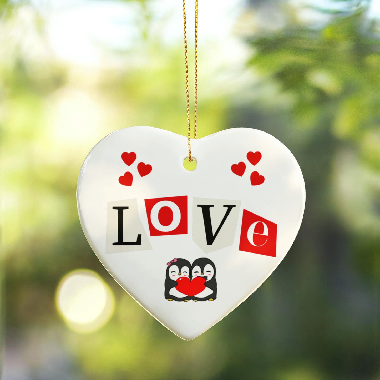 Penguin Love - Ceramic Heart Ornament