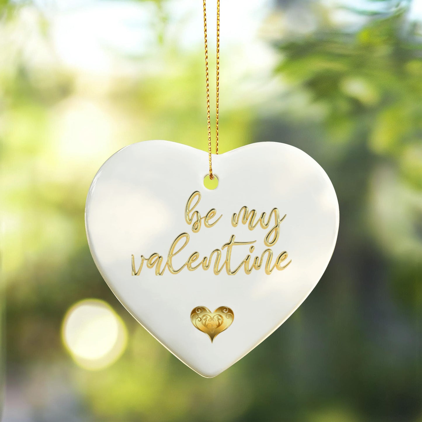 Be My Valentine Ceramic Ornament – Elegant Gold Lettering Keepsake for Valentine's Day