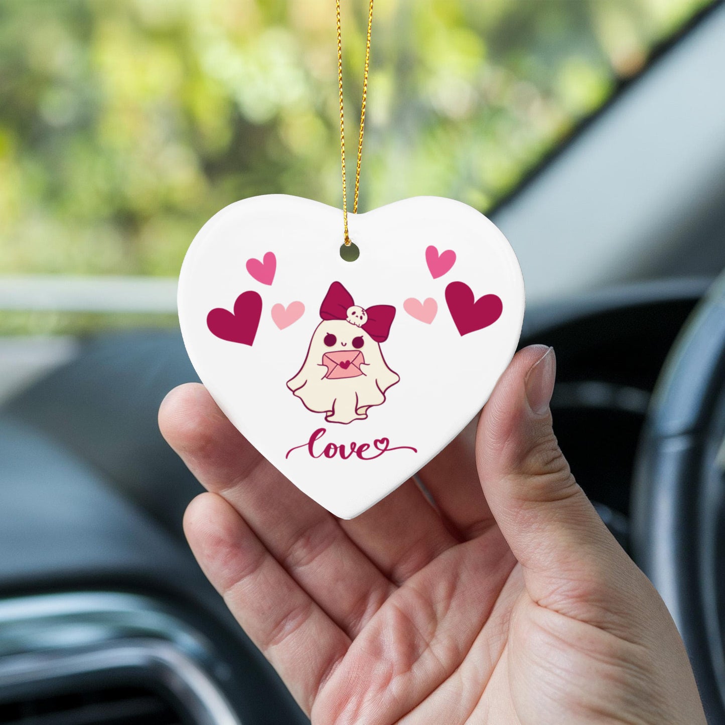 Sweet Ghost Love - Heart-Shaped Ceramic Ornament