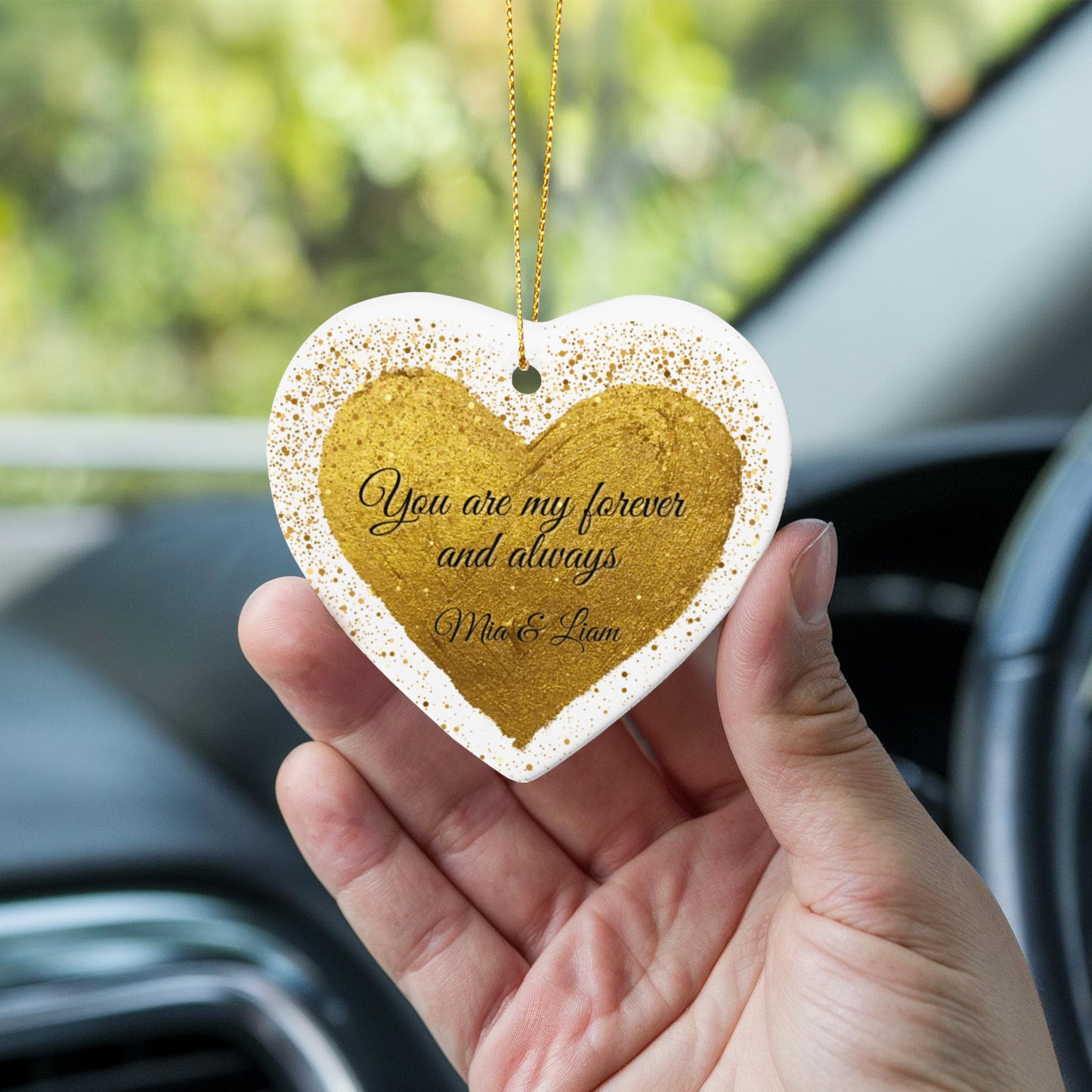 Personalized Valentine’s Day Ornament – Gold Heart Keepsake with Custom Names